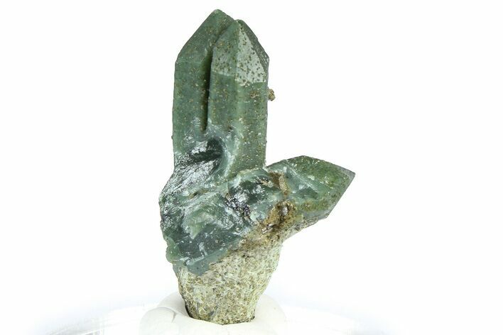 Green Hedenbergite Included Quartz Crystals - Mongolia #366509
